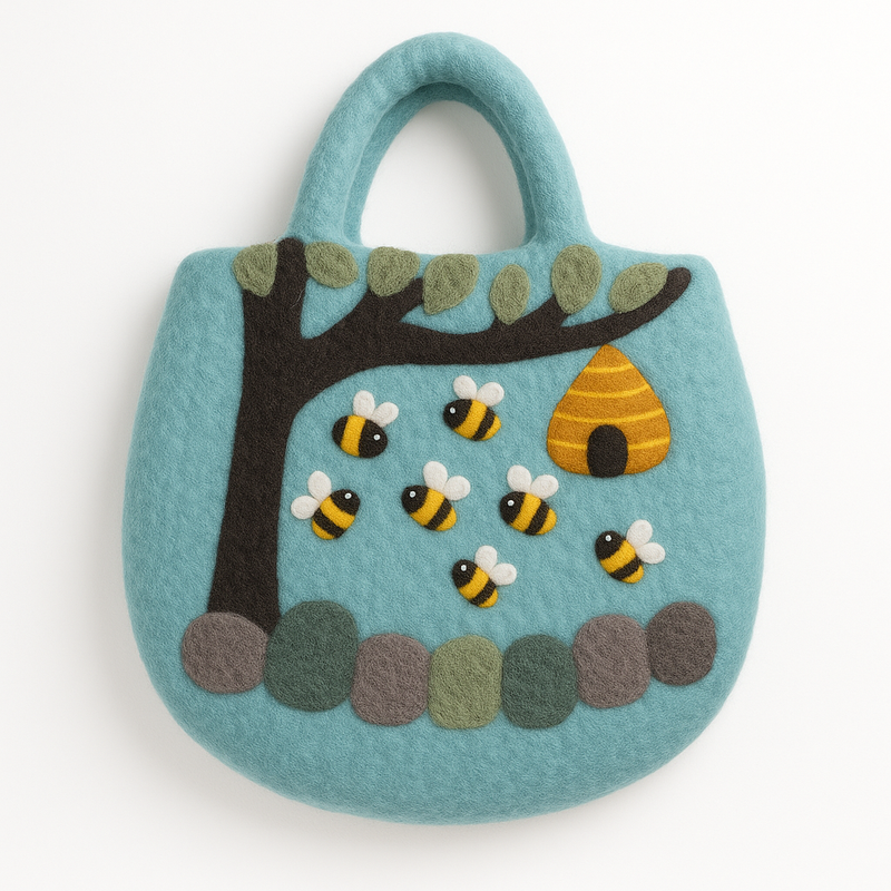 Tree and Beehive Felted Bag - 35x27cm