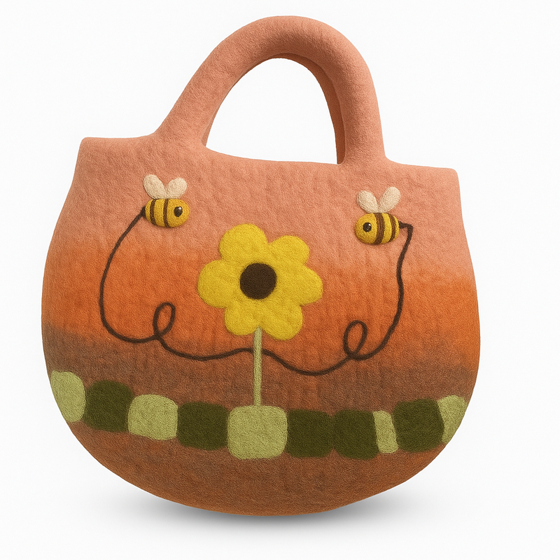 Sun Flower & Bees Felted Bag - 35x27cm
