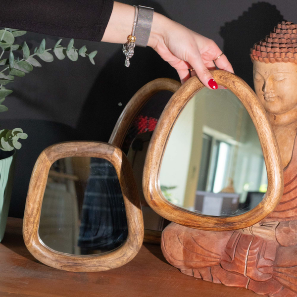 Pebble-Shaped Wooden Mirror Sets