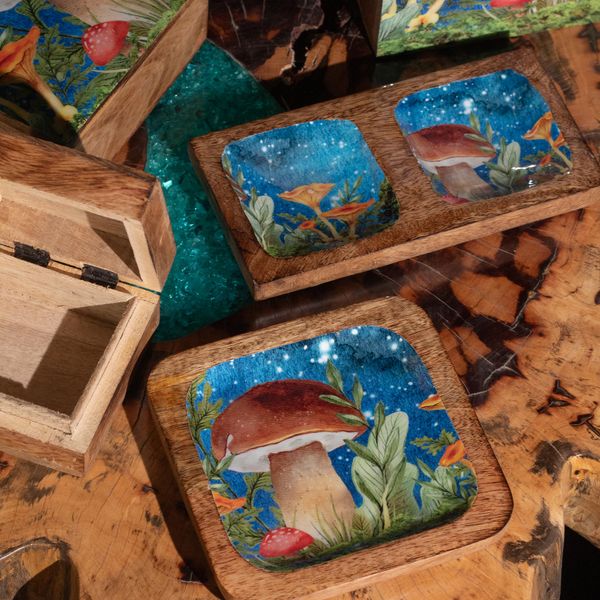 Enamelled Trays and Boxes with Mushroom Design