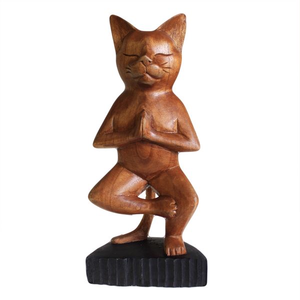 Hand Carved Yoga Cat