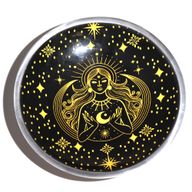 Triple Leg Enamelled Offering Plate - Gold Goddess on Black