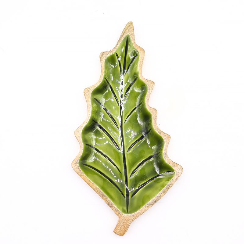 Lost in the Forrest -  Enamel Leaf Wooden Bowl - 33x17cm