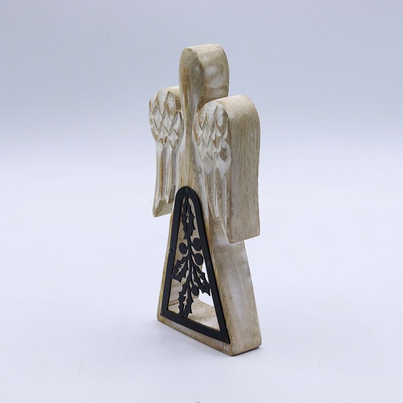 Mango Wood Angel - Whitewash with Iron Decor Cut Out