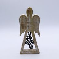Mango Wood Angel - Whitewash with Iron Decor Cut Out