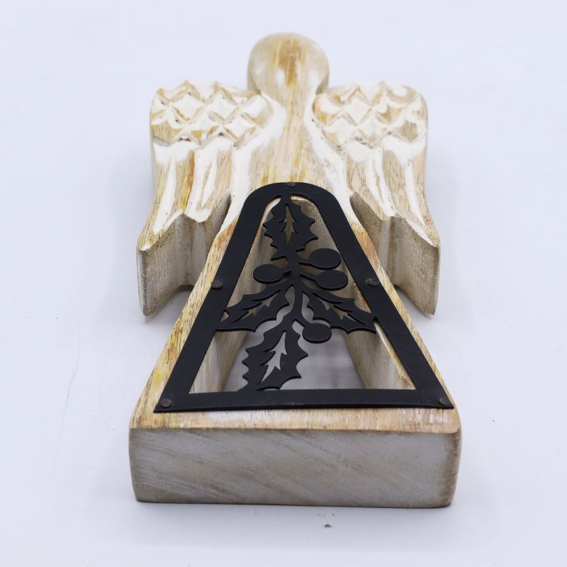 Mango Wood Angel - Whitewash with Iron Decor Cut Out