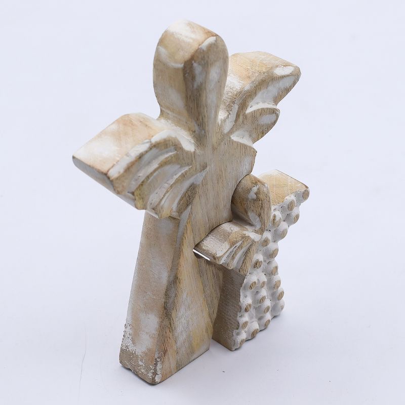 Mango Wood Angel in Angel - Whitewash