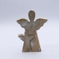 Mango Wood Angel in Angel - Whitewash