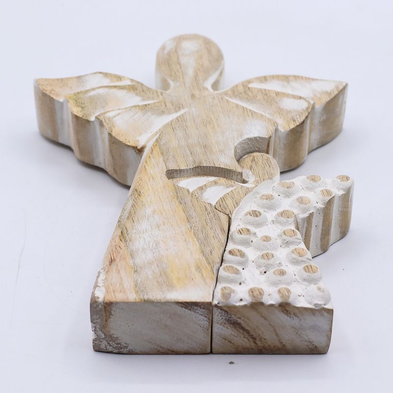 Mango Wood Angel in Angel - Whitewash