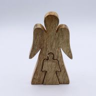 Mango Wood Angel in Angel - White Enamel