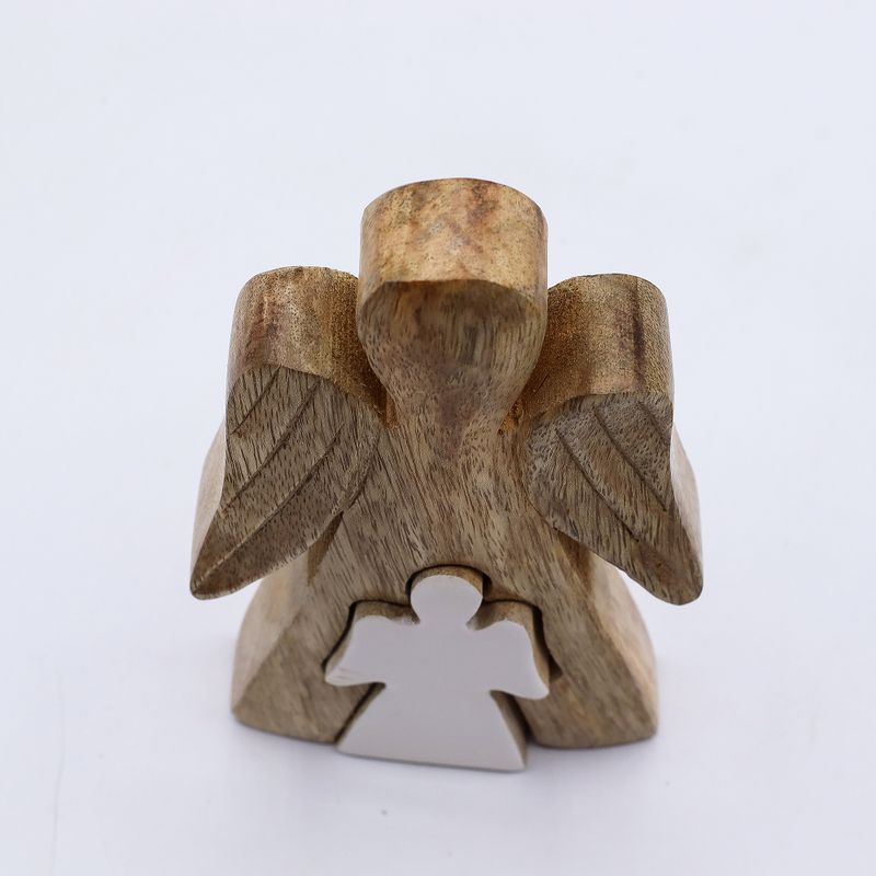Mango Wood Angel in Angel - White Enamel