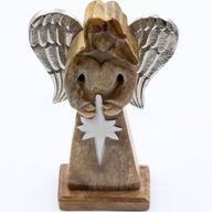 Large Mango Wood Peace Angel Metal Wings & Enamel Detail