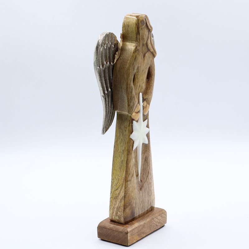 Large Mango Wood Peace Angel Metal Wings & Enamel Detail