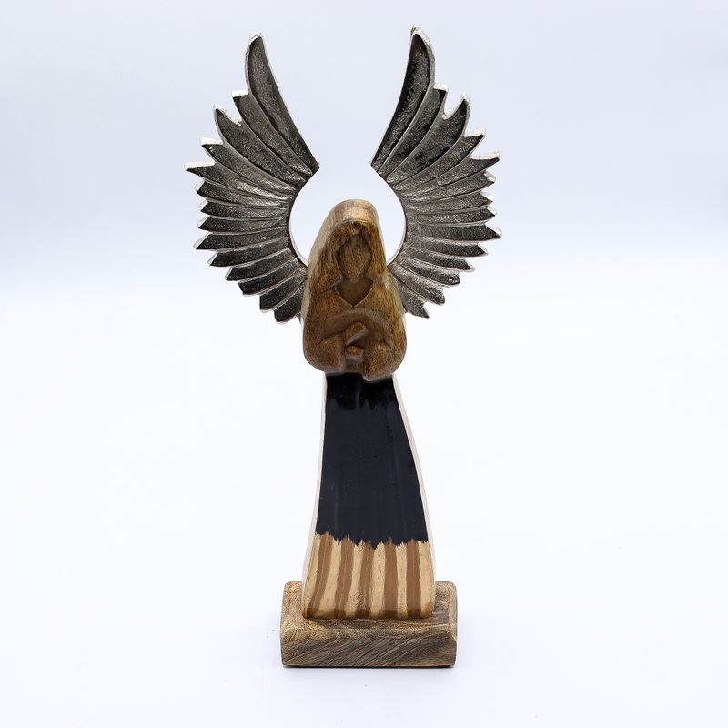 Large Mango Wood Gardian Angel Metal Wings & Enamel Detail
