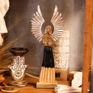 Large Mango Wood Gardian Angel Metal Wings & Enamel Detail
