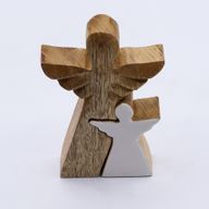 Mango Wood Angel in Angel - White Enamel