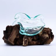 Molten Glass Wavy Bowl on Wood 18cm