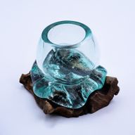 Molten Glass Mini Goldfish Bowl on Wood 20cm
