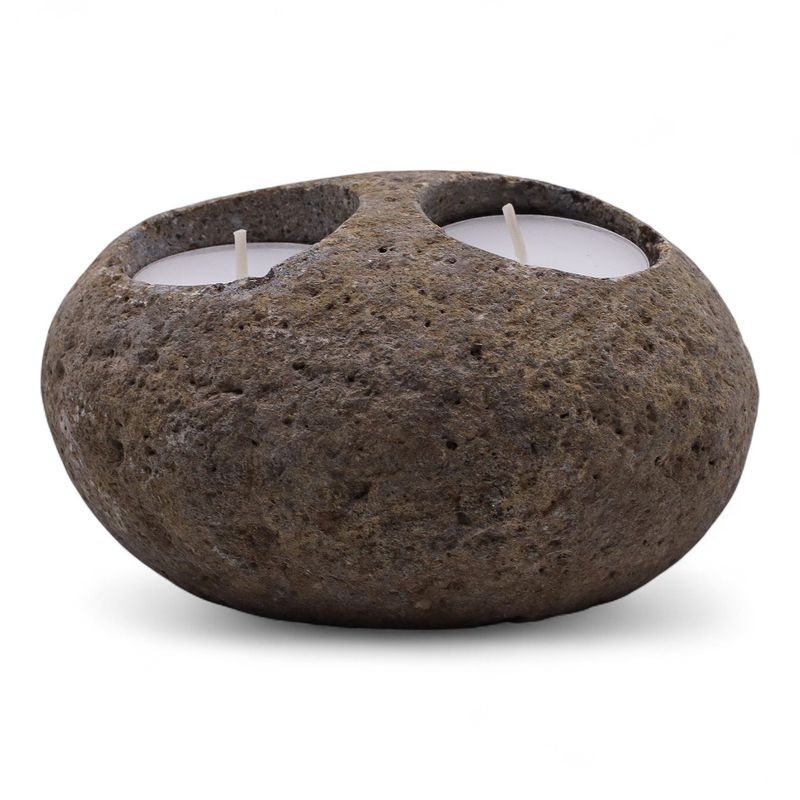 Natural Riverstone Candle Holder - Double Nightlight