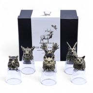 Gift Set of 6 Shot Glasses (50ml) - Wild Forest Creatures - Antique Bronze
