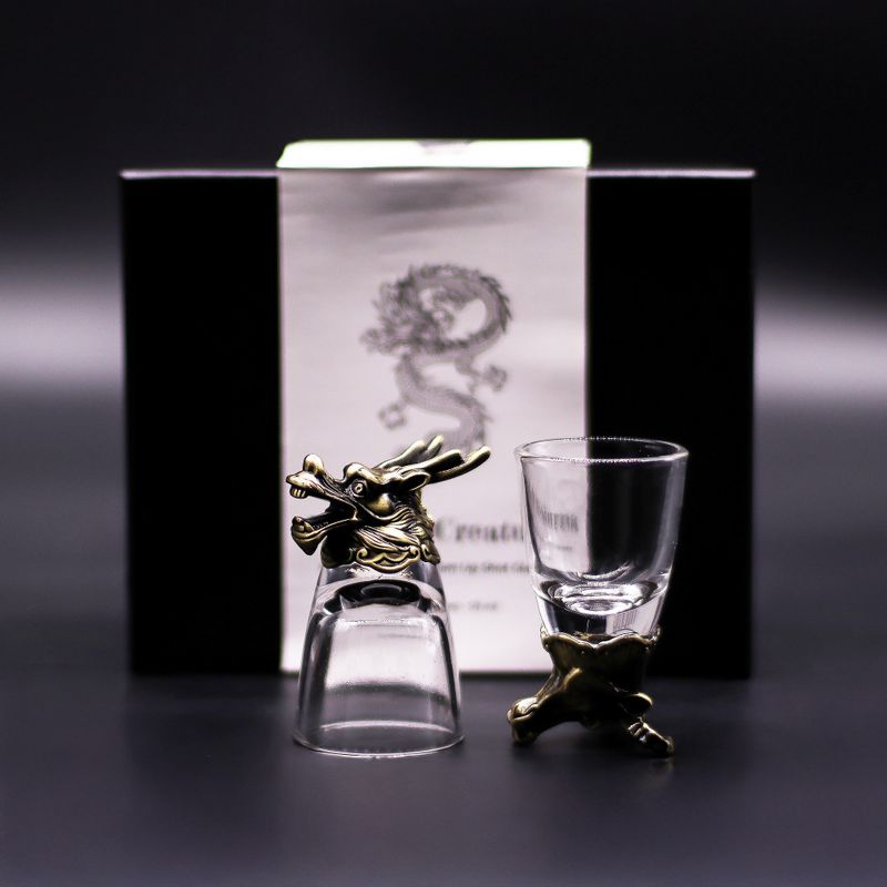 Gift Set of 6 Shot Glasses (50ml) - Wild Forest Creatures - Antique Bronze