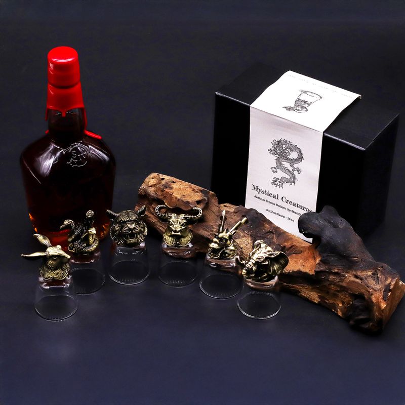 Gift Set of 6 Shot Glasses (50ml) - Wild Forest Creatures - Antique Bronze