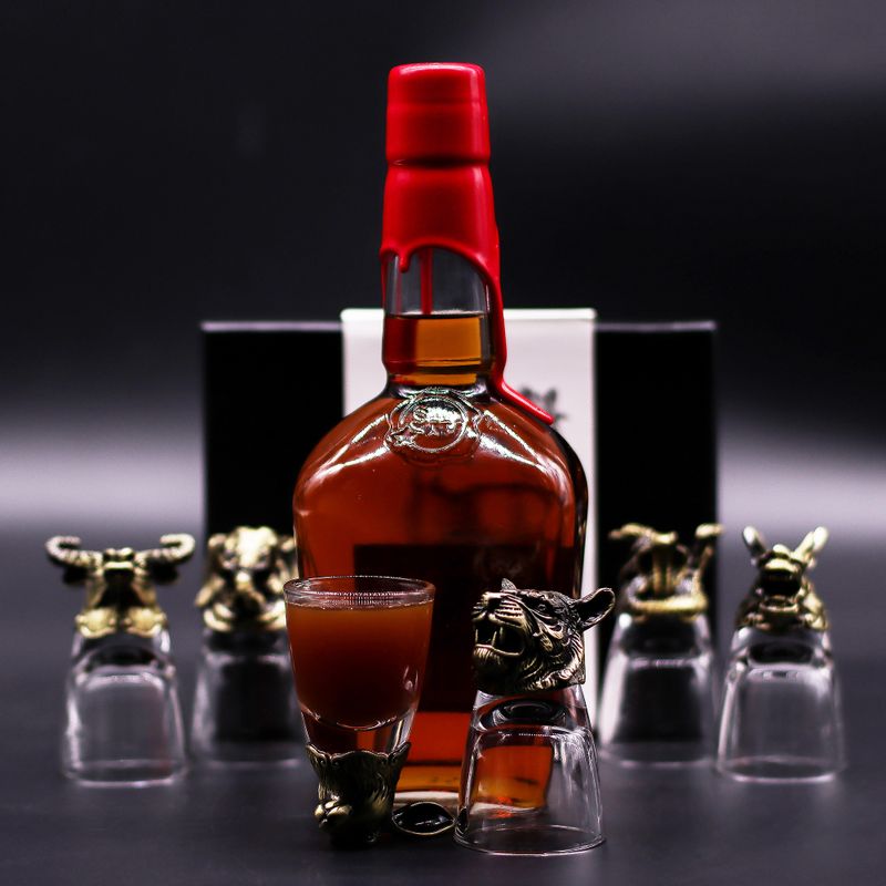Gift Set of 6 Shot Glasses (50ml) - Wild Forest Creatures - Antique Bronze