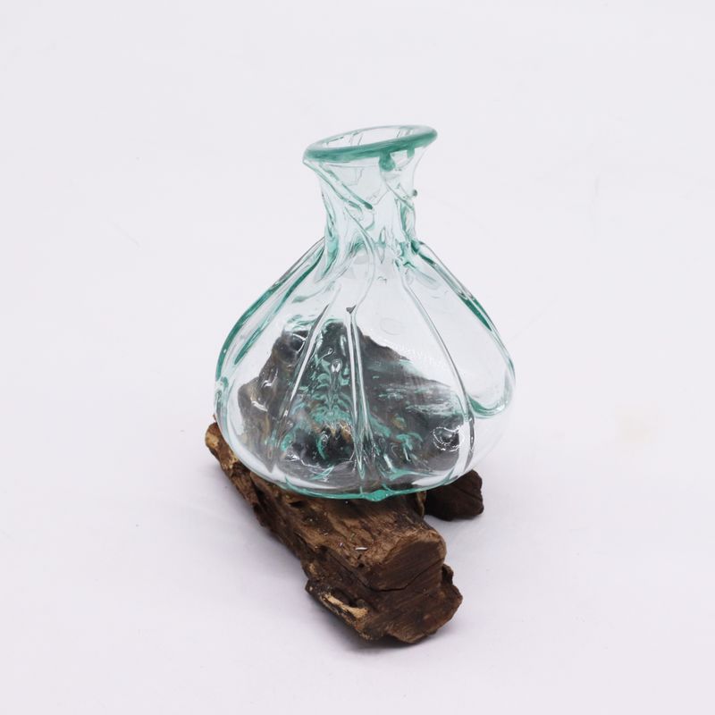 Molten Glass Fancy Mini Decanter on Wood 24cm