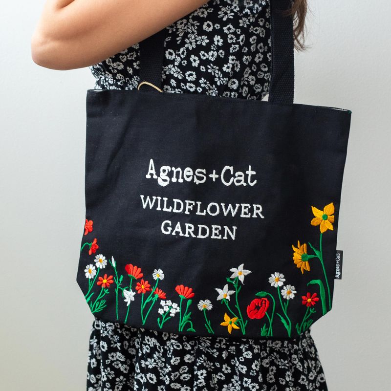 Agnes + Cat Wildflower Garden Tote Bag - Black