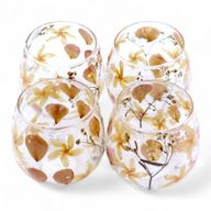 Natural Floral Glass - Straight Candle Holder - Rosa - (8x8cm)
