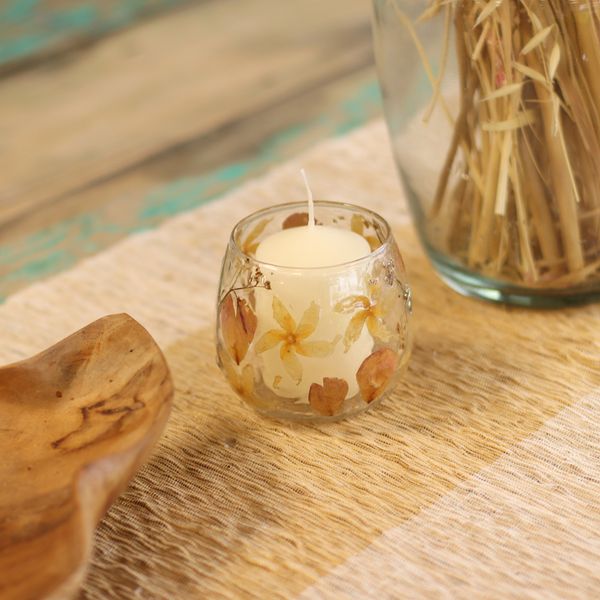 Natural Floral Glass Candle Holders