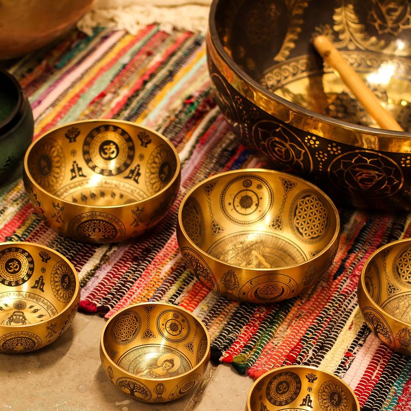 Pure Brass Etched Yogi - Set of 4 - Approx 3.85kg