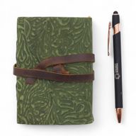 Fat Deckled Leather Notebook – Green Maze Pattern – 12.7×8.9 cm