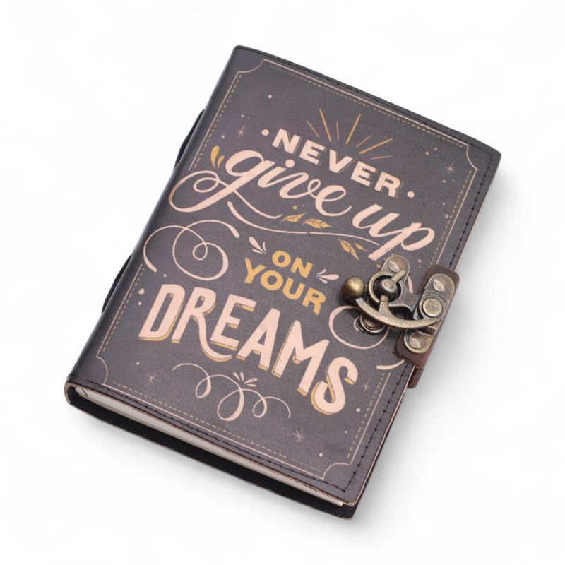 Leather Printed Notebook – Never Give Up On Your Dreams -  17.8×12.7 cm