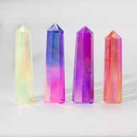 Gemstone Obelisk Point approx 9cm - Aurura Crystal Quartz - Pink & Blue