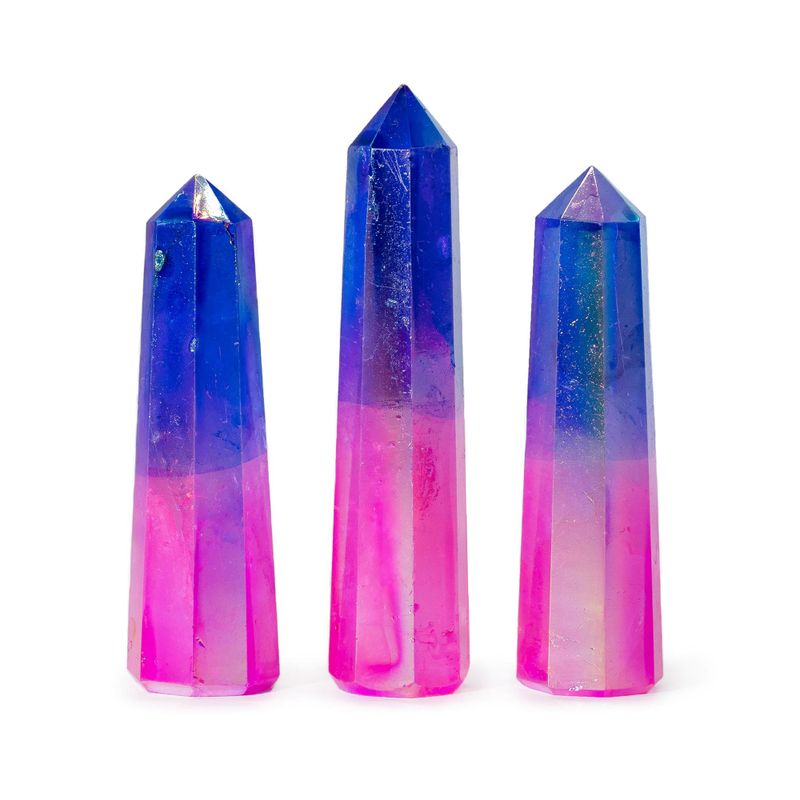 Gemstone Obelisk Point approx 9cm - Aurura Crystal Quartz - Pink & Blue