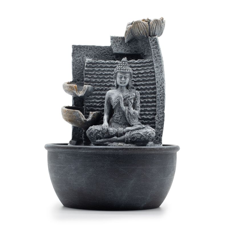 Tabletop Water Feature - 19x19x28cm - Buddha, Lotus Flower Cascading Potsx