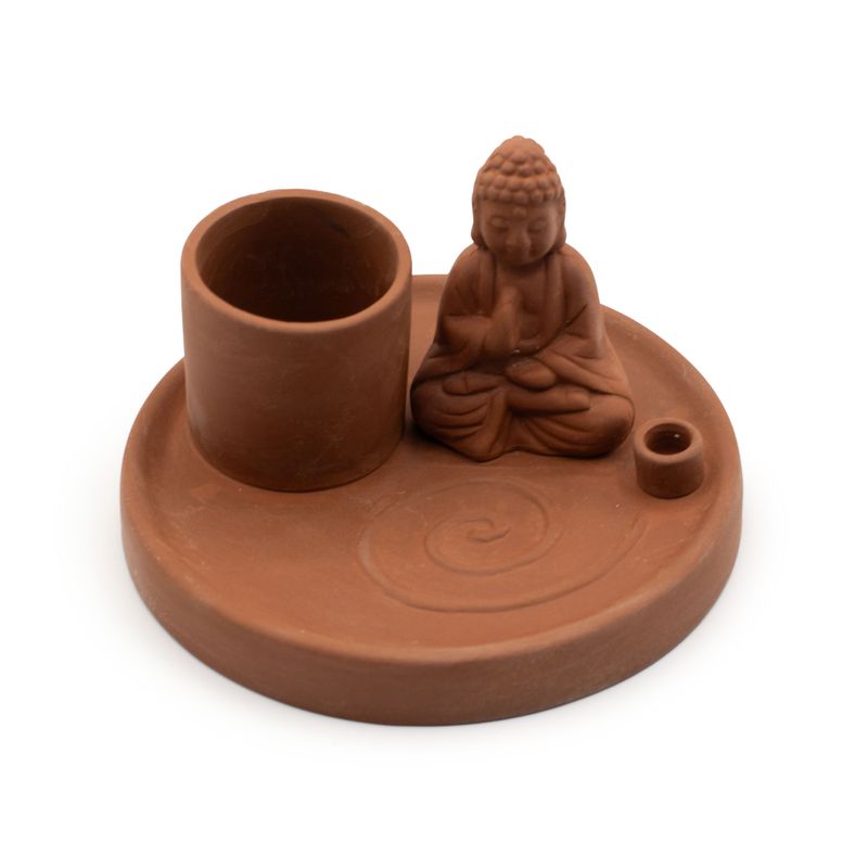 Multi Purpose Buddha Incense Plate - Natural Terracotta Style