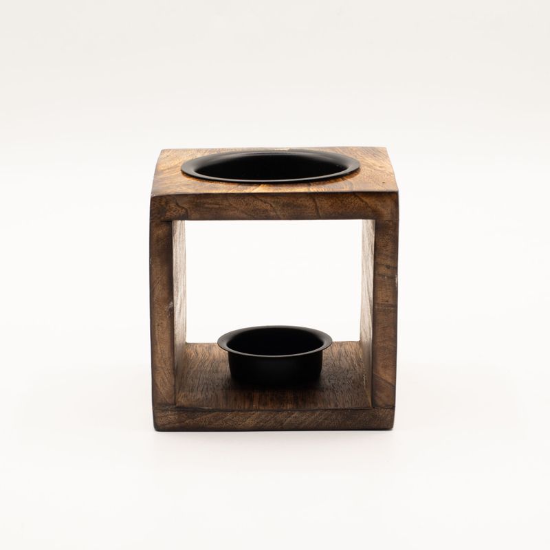 Square Mango Wood Oil Burner - Hamsa