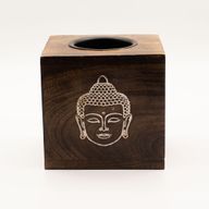 Large Square Mango Wood Oil Burner- Buddha Face