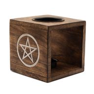 Large Square Mango Wood Oil Burner- Pentagon