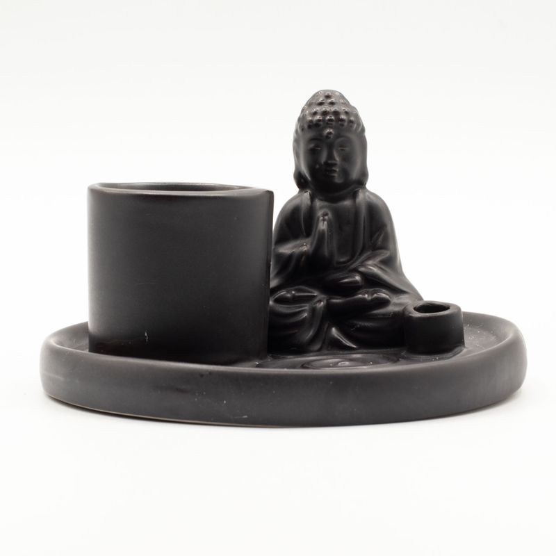 Multi Purpose Buddha Incense Plate - Ceramic Matt Black
