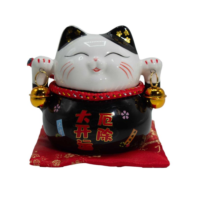 Ceramic Money Cat Bank - Black on Cushion