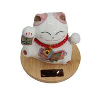 Solar Money Cat Wooden Base - Pink moving Hand