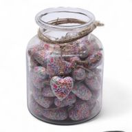 Large Decor Wood Hearts - Pretty Floral - in Display Jar