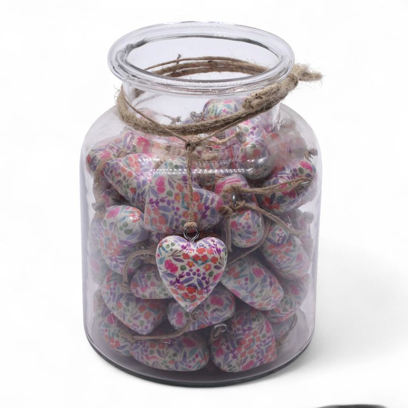 Large Decor Wood Hearts - Pretty Floral - in Display Jar