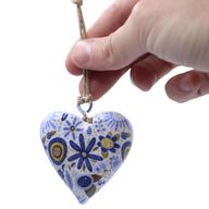Large Decor Wood Hearts - Blue Floral