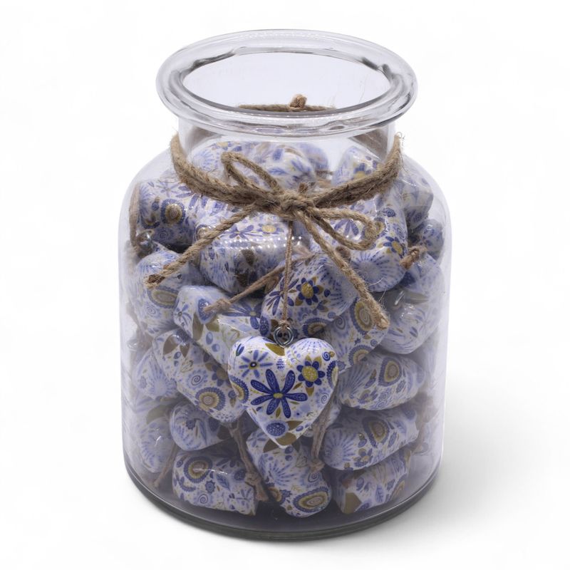 Large Decor Wood Hearts - Blue Floral