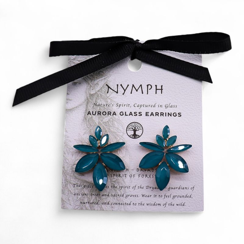 Teal Green - Vintage Glass - Flowers - Earrings