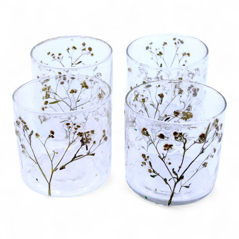 Natural Floral Glass - Straight Candle Holder - Margarita - (8x8cm)